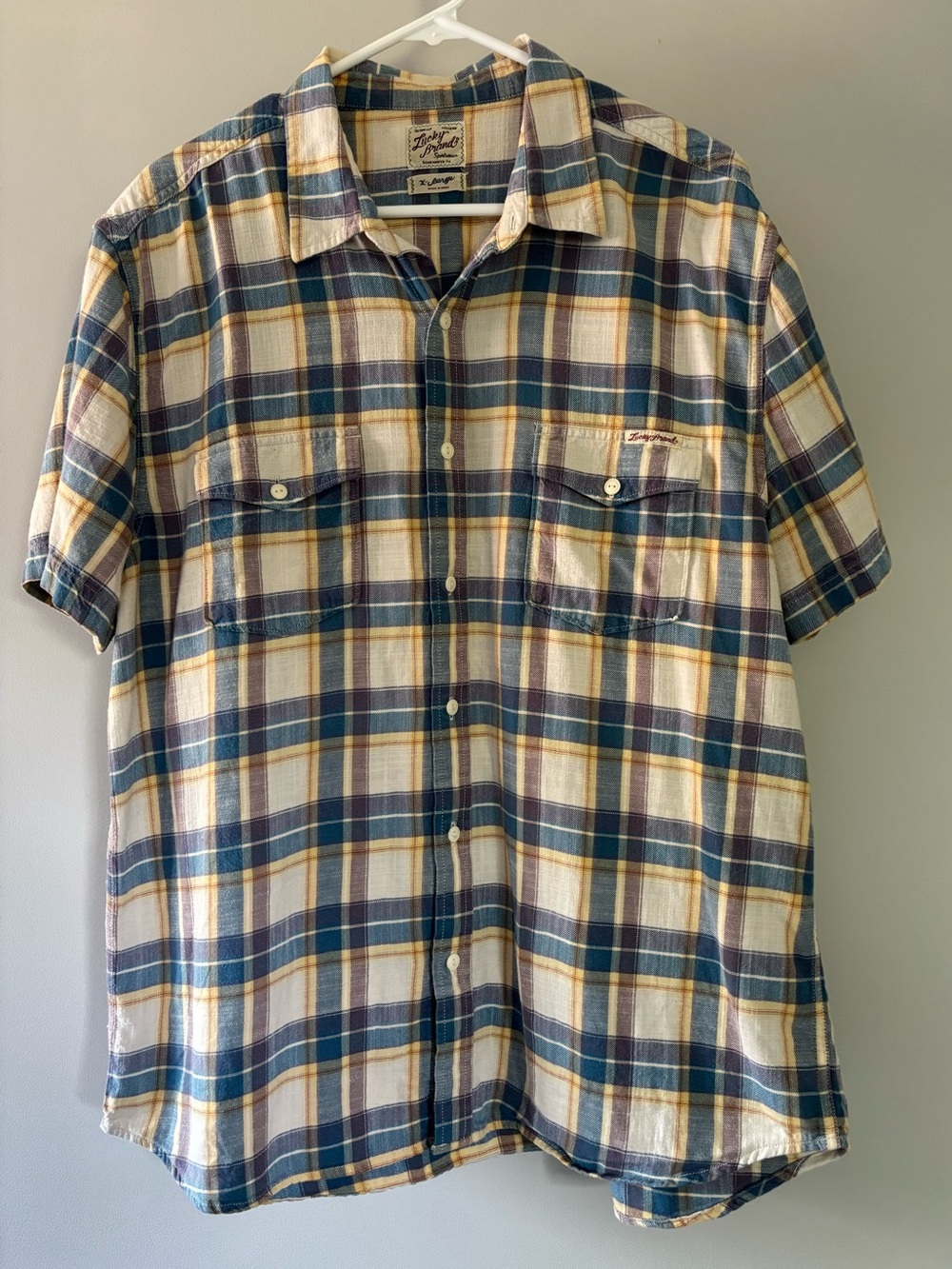 Vintage Lucky Brand Sportswear Short-Sleeve Plaid Button-Up Shirt